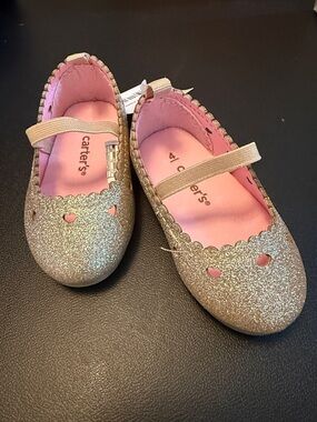NWT Carter's Pink-Lined Gold Glitter Mary Jane Flats